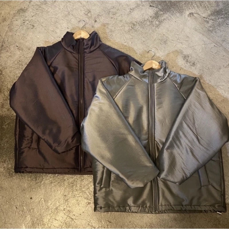【12:12am】Metallic Smooth Surface Stand Collar Quilted Jacket