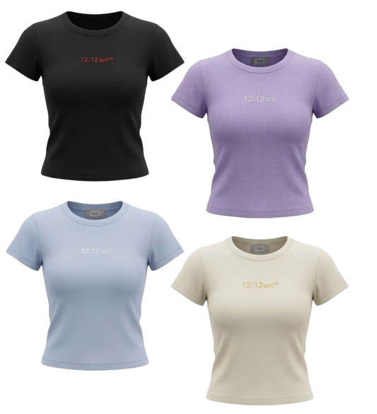 【12:12am】螺紋彈性修身短T Threaded elastic slim-fitshort T-shirt