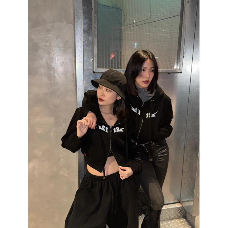 【12⋮12am 】Logo women’s short double zipper cotton jacket