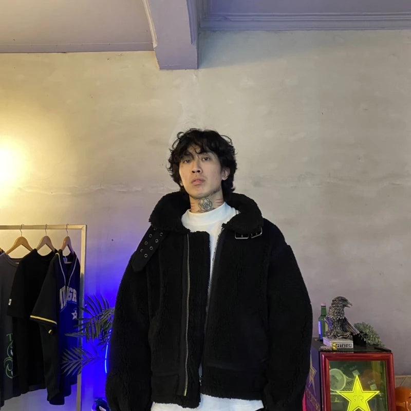 【12:12am】Fleece Lapel Jacket Stand-up Collar