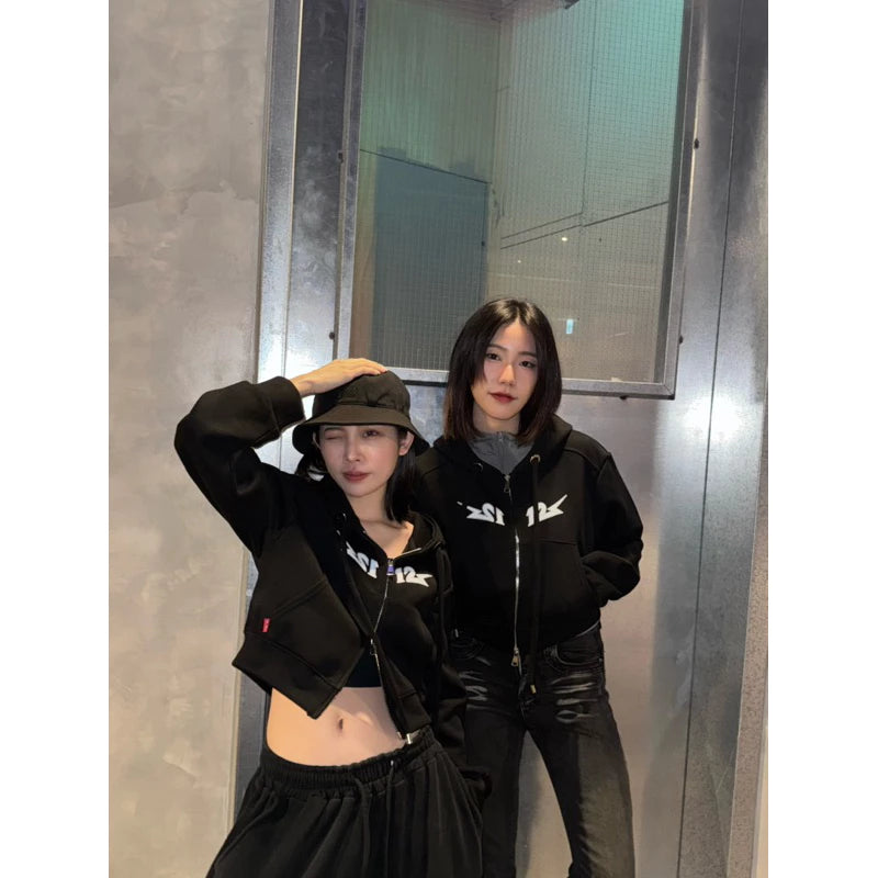 【12⋮12am 】Logo women’s short double zipper cotton jacket