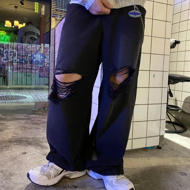 【12:12am】Wide-cut Destroyed Jeans