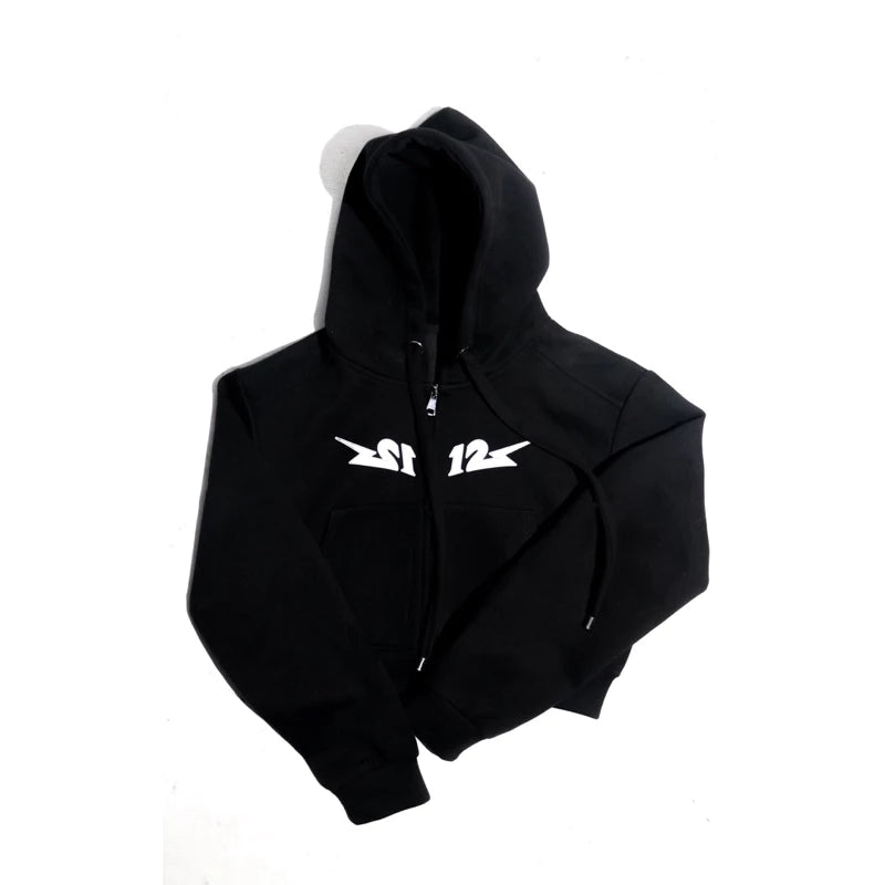 【12⋮12am 】Logo women’s short double zipper cotton jacket