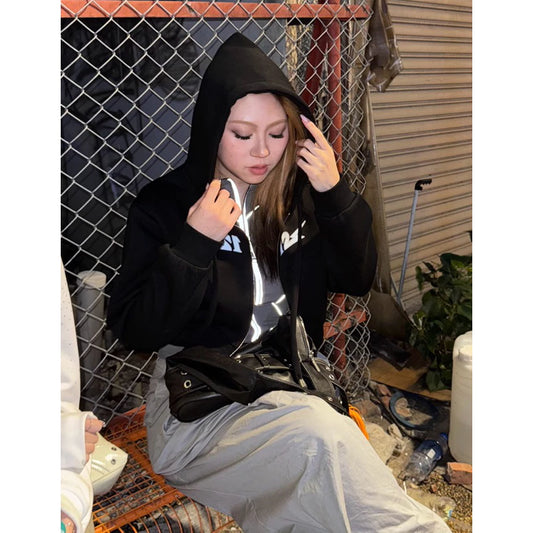 【12⋮12am 】Logo women’s short double zipper cotton jacket