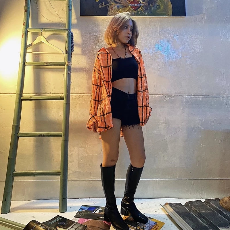 【12:12am】Korea Women's Plaid Shirt