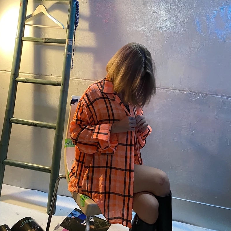 【12:12am】Korea Women's Plaid Shirt