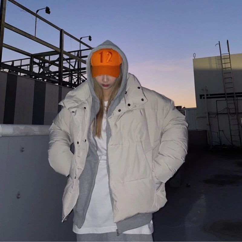 【12:12am】Stand Collar Down Jacket Black/Beige