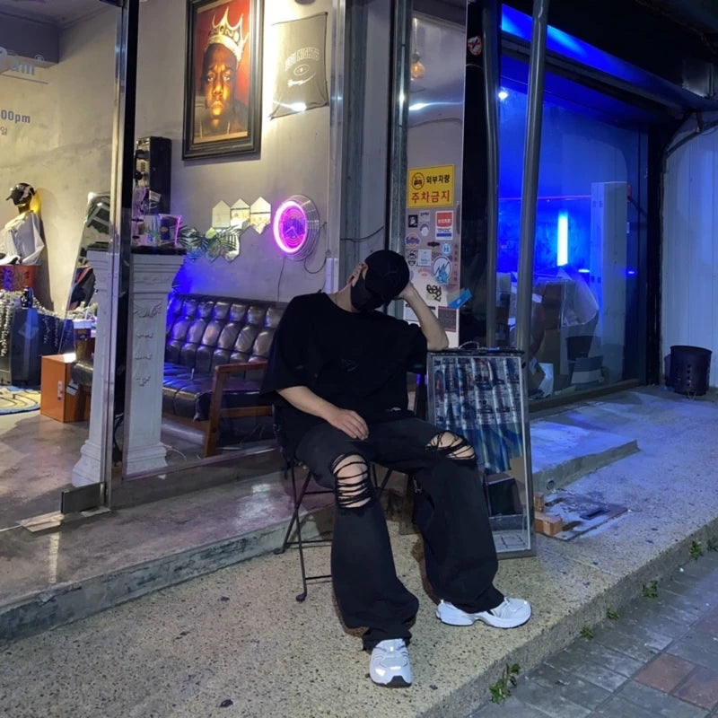 【12:12am】Wide-cut Destroyed Jeans