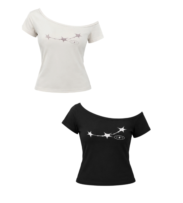 【12:12am】女裝星芒斜肩短T Star-Patterned Asymmetric Shoulder Short-Sleeve Tee
