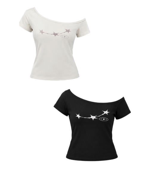 【12:12am】女裝星芒斜肩短T Star-Patterned Asymmetric Shoulder Short-Sleeve Tee