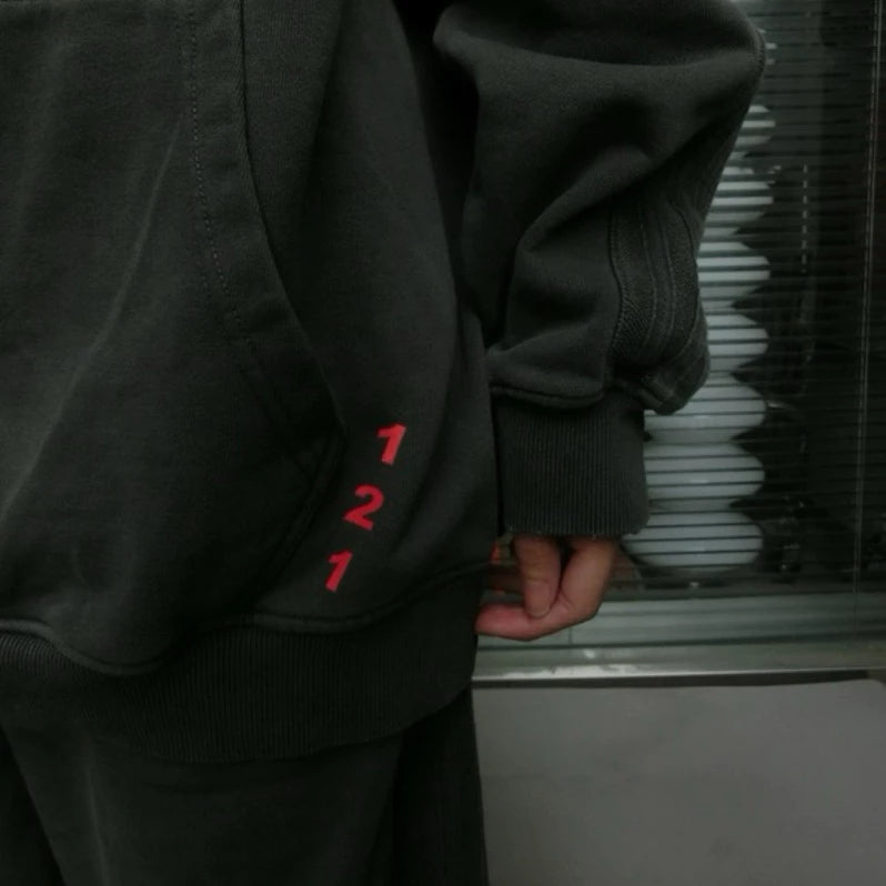 【12⋮12am 】Logo Washed Hoodie Suit